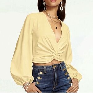 Ramy Brook NWT $325 Faux Leather Dakota SexyYellow Twist Blouse